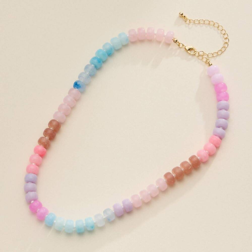 NEW FREM women's colorful beaded statement necklace in light blue